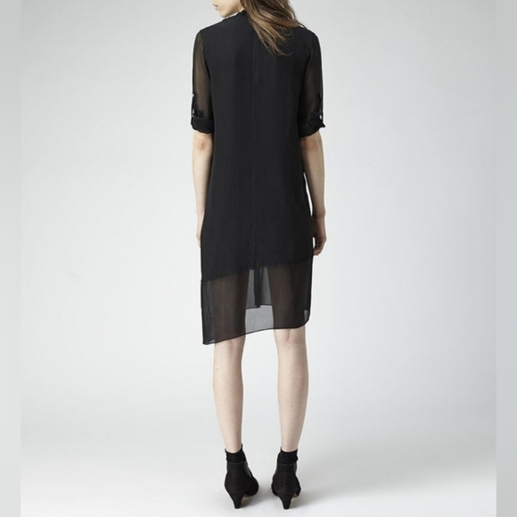 Helmut Lang Black Ghost Silk Chiffon Sheer Asymmetrical Shirt Dress M - Picture 4 of 4